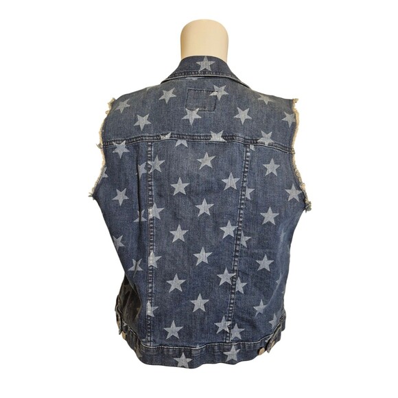 Rock & Republic Denim Vest Star Print Raw Edge Rocker Vest Medium Denim Sz L - Picture 4 of 6